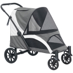 PawHut Foldable Pet Stroller for Large Dogs with 4 Big Wheels, Shock-Absorbing Frame, Safety Leashes, Brakes, Dark Grey