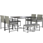 Outsunny Salón de jardín exterior de resina trenzada para 8 personas con cojines y tablero de vidrio templado, gris