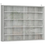 HOMCOM Vetrina per Collezionismo a 4 Ripiani Regolabili in Legno con Ante in Vetro, 80x9.5x60 cm, Grigio