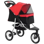 PawHut Cochecito para Mascotas Plegable Carritos para Perros con 3 Ruedas Puerta Ventanas de Malla Cesta de Almacenaje y Correas de Seguridad Marco Acero 109,5x57,5x106,5 cm Rojo y Negro