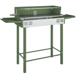 Outsunny BBQ Rotisserie Grill Roaster Charcoal Spit Roasting Machine for Chicken Turkey with 3-Level Grill Grate, Side Shelves, Dark Green