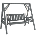 Outsunny 2-persoons tuinschommel, houten schommelbank met planken, bekerhouders en metalen kettingen, grijs