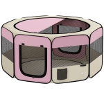 PawHut Parque Dobrável para Cães e Gatos Cercado Portátil para Animais Pequenos em Tecido Oxford Impermeável com 2 Portas Ø120x58 cm Rosa