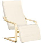 HOMCOM Poltrona Relax con Poggiapiedi a 5 Livelli e Poggiatesta, Legno di Betulla e Tessuto, 66,5x94x100 cm, Crema