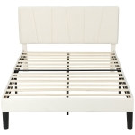 HOMCOM Cadre de lit double 140 x 190 cm lit 2 personnes tête de lit réglable sommier 150 x 198 x 101/106/111/116/121 cm crème