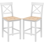 HOMCOM Lot de 2 tabourets de bar, chaises hautes campagne, dossier haut et repose-pieds, 41x46x97,5cm, blanc et bois naturel