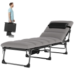 Outsunny Transat pliant portable pour jardin avec dossier réglable sur 5 positions, matelas rembourré, appui-tête