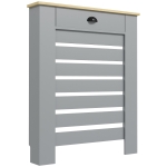 HOMCOM Copritermosifone in MDF a Doghe, Copricalorifero a Griglia con Cassetto, 78x19x95.5 cm, Grigio