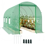 Outsunny Serre tunnel de jardin 8 m², serre de jardin tunnel avec porte et 6 fenêtres, bâche PE 140 g/m² 400 x 200 x 200 cm vert