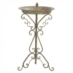 Outsunny Vogelbad met Vogeldecoratie en Decoratieve Voet, Vintage Tuin Vogelbad Schaal met Sokkel, Groen