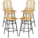 HOMCOM Set de 4 taburete de bar, scaune de bar, spătar împletit și suport pentru picioare, cadru din oțel, 42,5x52x102cm, galben
