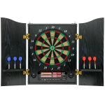 SPORTNOW Elektronisch dartbord E-dartboard met deuren in houtlook, LED-display, spraakmeldingen, 6 dartpijlen, 24 reservepunten