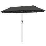 Outsunny Umbrelă dublă, umbrelă pentru terasă, înclinabilă, cu panou solar, 35 LED-uri, cadru din oțel, gri, 2,92 x 1,50 x 2,18 m