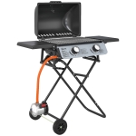 Outsunny Barbecue a gas portatile 2 bruciatori da campeggio con ruote, Nero