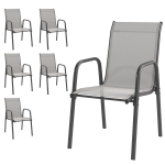 Outsunny Jeu de 6 chaises de jardin extérieures empilables avec accoudoirs assise et dossier en maille structure métallique gris