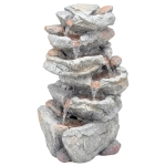 Outsunny Fântână de exterior cu design de rocă în 6 niveluri, cascadă de apă cu lumini LED, debit reglabil, gri
