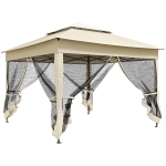 Outsunny Tenda Dobrável de Exterior Tenda de Jardim com Teto Duplo Rede Mosquiteira Amovível 325x325x270 cm Creme