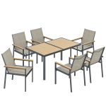 Outsunny Seven-Piece Metal Garden Dining Set, with Glass-Top Table - Khaki