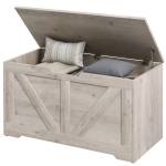HOMCOM Coffre de rangement, banc de rangement avec couvercle rabattable et charnières de sécurité, 80 x 40 x 45 cm, gris
