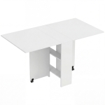 HOMCOM Mesa de Sala de Jantar Dobrável Mesa de Madeira com 2 Prateleiras de Armazenamento e Rodas para Cozinha 75x140x74 cm Branco
