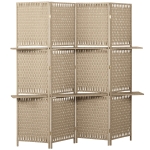 HOMCOM Separador de ambientes 4 paneles 2 estantes plegables natural paja