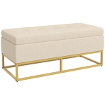 HOMCOM Sitzbank mit Stauraum, dekorative Knopfheftung, Flanelloptik, goldfarbene Stahlbeine, 110 x 47 x 46,5 cm
