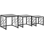 HOMCOM Set of 3 Nesting Coffee Tables, Square Side Tables with Black Metal Frame, for Living Room, Bedroom and Office, Grey