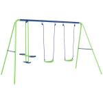 Outsunny Metal Garden Swing Set Height Adjustable Children Outdoor Backyard Play Set for Toddlers Over 3 Years Old, Green