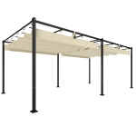 Outsunny Pérgola de Jardín 6x3 m con Techo Retráctil Protección UPF50+ Drenaje Cenador de Jardín para Patio Exterior Crema