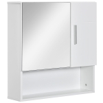 kleankin Wall Mounted Bathroom Mirror Cabinet, Modern Storage Cupboard Organizer with Double Doors and Adjustable Inner Shelf, White