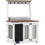 PawHut Hundebox mit Aufbewahrungsregal für Spielzeug, Haken für Leinen, Schreibtafel, Radiergummi, für große Hunde, Weiß