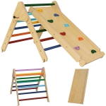 AIYAPLAY Toddler Climbing Frame for Kids with Ramp, 3 in 1 Wooden Pikler Triangle Set for 18-48 Months, Multicolour