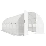 Outsunny Estufa de Túnel 6x3x2 m com Porta de Dobradiças,12 Janelas com Rede e Estrutura de Aço Galvanizado Branco