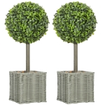 HOMCOM Lot de 2 plantes artificielles décoratives, boules de buis artificiel 50 cm avec pot en plastique tressé et galets, vert