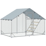 PawHut Walk in Chicken Run w/ Cover, Feeding Door, Hanging Feeder, Perch, for 6-8 Poultry