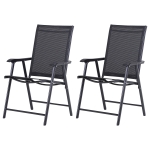 Outsunny Set of 2 Folding Garden Chairs - Metal Frame Outdoor Patio Park Dining Seats with Breathable Mesh Seat, Black
