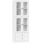 HOMCOM Alacena de Cocina Alta con 4 Puertas de Vidrio 2 Cajones Estantes Ajustables 59x30x170 cm Blanco