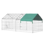 PawHut Small Animal Fence Pet Cage Galvanized Metal Frame 4 Ground Stakes Included 220 x 103 x 103 cm Silver & Green