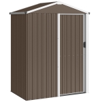 Outsunny Casetta da Giardino in Acciaio 1.1m² con Porta Scorrevole Bloccabile, 136x87x179 cm, Marrone