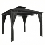 Outsunny Gazebo con tetto retrattile e doppio tetto UV50+, 3x3 m, Grigio antracite
