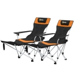 Outsunny Ensemble 2 Chaises de Camping Pliantes avec Repose-pieds et Porte-gobelet, 82x50/100x88 cm, Noir et Orange
