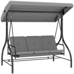 Outsunny 3 Seater Canopy Swing Chair, 2 in 1 Garden Swing Seat Bed, with Adjustable Canopy and Metal Frame, Light Grey