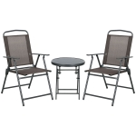 Outsunny Set de Grădină 3 Piese cu 2 Scaune Pliabile și Masă Rotundă, Set Mobilier de Exterior din Metal și Sticlă, Maro