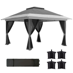 Outsunny Gazebo Pieghevole 3.6x3.6 m con Pareti, Altezza Regolabile e Protezione UPF50+, Borsa con Ruote, Grigio