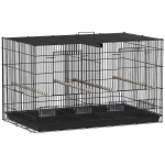 PawHut Jaula para Pájaros con Divisor 4 Comederos 4 Perchas Bandeja Extraíble para Loros Canarios Periquitos 76x46x46 cm Negro
