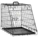 PawHut Trasportino per Cani in Metallo e PP, Gabbia per Cani a Trapezio per Auto con Maniglia, 77x47x55cm Nero