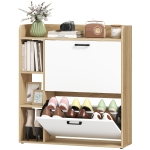 HOMCOM Meuble à chaussures 15 paires, armoire à chaussures moderne avec 2 tiroirs rabattables, 83x24x90,5cm, effet bois naturel