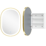 HOMCOM Dulap de Baie cu Oglindă și Lumini LED de 3 Culori Dulap de Perete Oval cu Funcție Memorie și Antiaburire Auriu