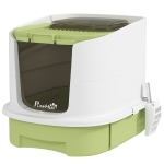 PawHut Maison de toilette pour chat bac à litière fermé chat avec porte translucide pelle incluse 40,5 x 52,5 x 42,5 cm vert