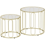 HOMCOM Conjunto de 2 Mesas Auxiliares Tipo Nido con Estructura de Metal y Encimera de Cristal Ø50x50 cm y Ø40x40 cm Dorado